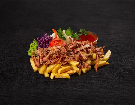 Bbq pulled pork with french fries 