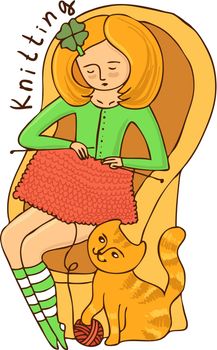 illustration girl knits