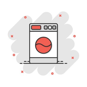 Vector cartoon washer icon in comic style. Laundress sign illustration pictogram. Washing machine business splash effect concept.