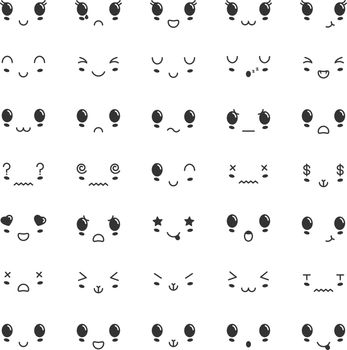 kawaii black cute faces. kawaii expressions emoticons. japanese kawaii emoji