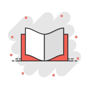 Book education icon in comic style. Literature magazine vector cartoon illustration pictogram. Book paper business concept splash effect.