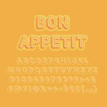 Bon appetit vintage 3d vector alphabet set