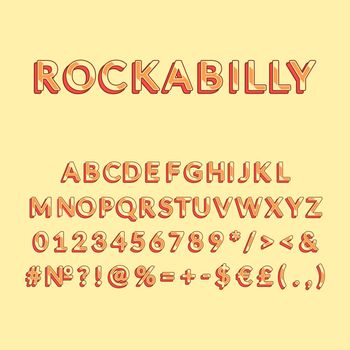 Rockabilly vintage 3d vector alphabet set