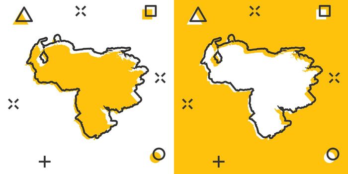 Vector cartoon Venezuela map icon in comic style. Venezuela sign illustration pictogram. Cartography map business splash effect concept.