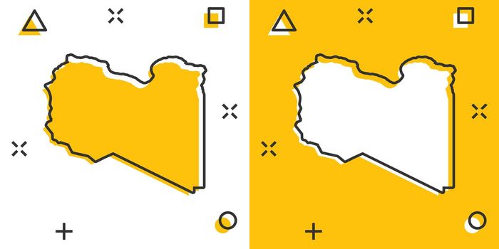 Vector cartoon Libya map icon in comic style. Libya sign illustration pictogram. Cartography map business splash effect concept.