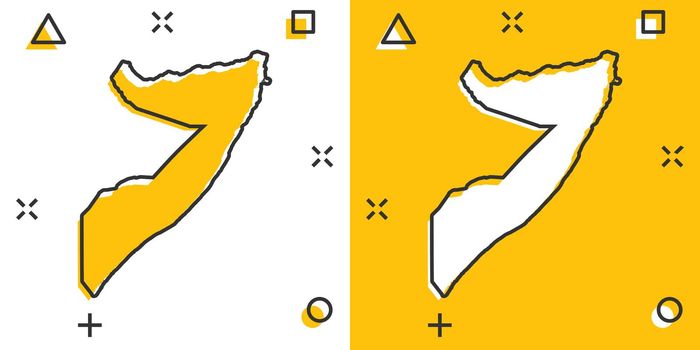 Vector cartoon Somalia map icon in comic style. Somalia sign illustration pictogram. Cartography map business splash effect concept.