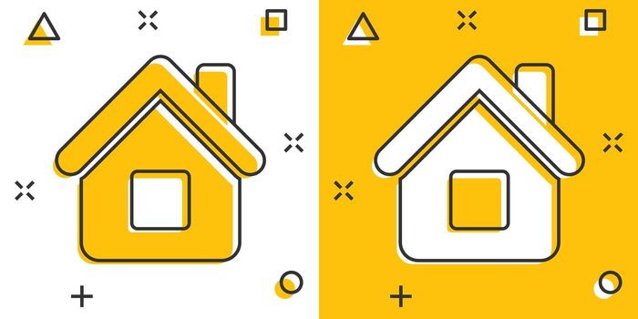 House building icon in comic style. Home apartment vector cartoon illustration pictogram. House dwelling business concept splash effect.