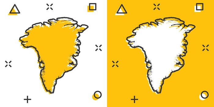 Vector cartoon Greenland map icon in comic style. Greenland sign illustration pictogram. Cartography map business splash effect concept.