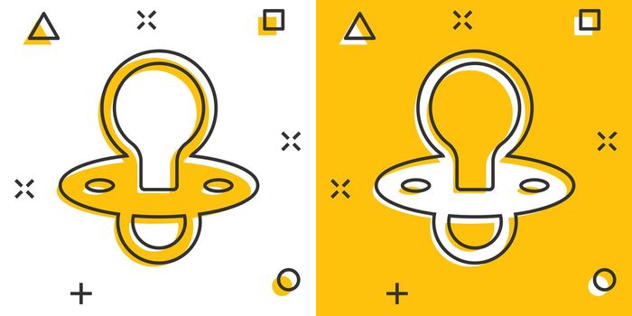 Vector cartoon baby pacifier icon in comic style. Child toy nipple sign illustration pictogram. Pacifier business splash effect concept.
