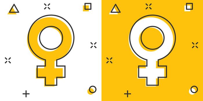 Vector cartoon female sex symbol icon in comic style. Women gender concept illustration pictogram. Girl business splash effect concept.