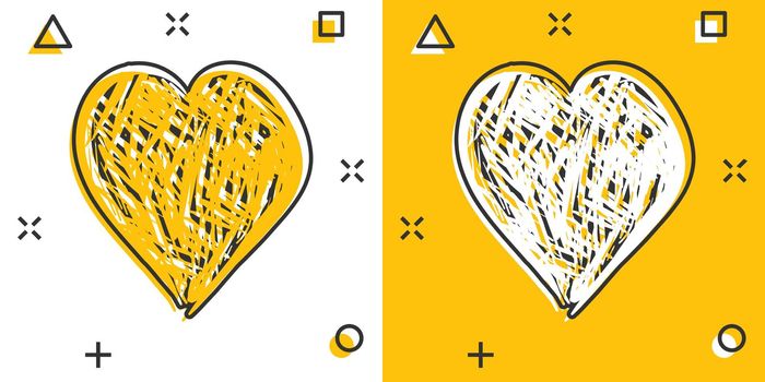 Vector cartoon hand drawn heart icon in comic style. Love sketch doodle heart illustration pictogram. Handdrawn valentine business splash effect concept.