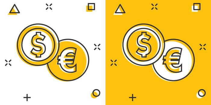Coins stack icon in comic style. Dollar, euro coin vector cartoon illustration pictogram. Money stacked business concept splash effect.