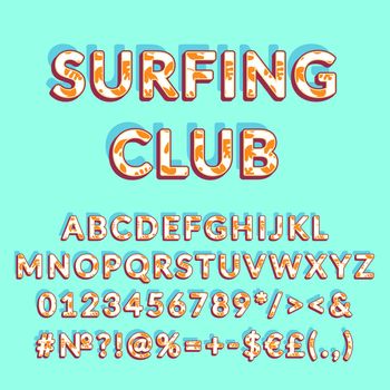 Surfing club vintage 3d vector alphabet set