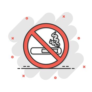 No smoking sign icon in comic style. Cigarette cartoon vector illustration on white isolated background. Nicotine splash effect business concept.