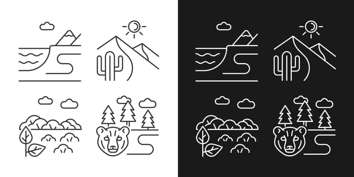 Natural landforms linear icons set for dark and light mode