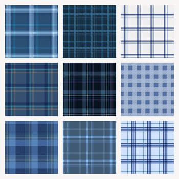 Blue tartan background, traditional Scottish design vector collection