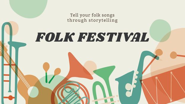 Folk music festival banner template, retro instrument design vector
