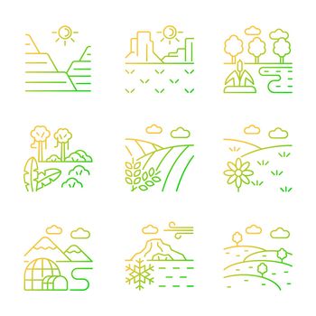 Biomes and landforms gradient linear vector icons set