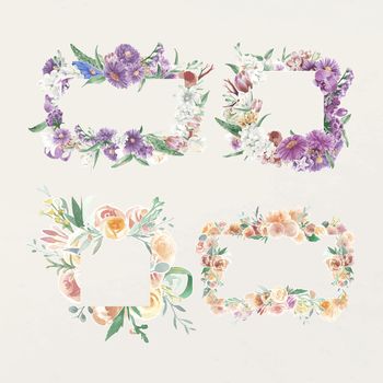 Floral garland frame, botanical illustration vector set