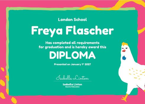 Diploma education certificate template, creative design for kids vector