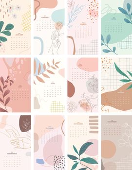 Pastel floral & botanical yearly calendar printable vector template set