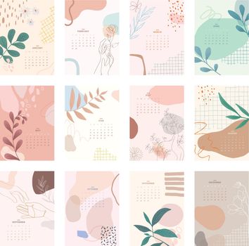 Pastel floral & botanical yearly calendar printable vector template set