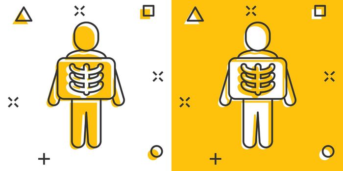 X-ray icon in comic style. Radiology cartoon vector illustration on white isolated background. Medical scan splash effect business concept.