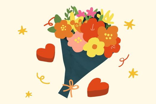 Valentine&rsquo;s flower bouquet, colorful celebration illustration vector