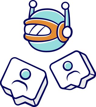 Social bot color icon. Socialbot, chatbot. SMM automation tool. Software program. Automatically generating messages. Network communication. Online help service. Isolated vector illustration