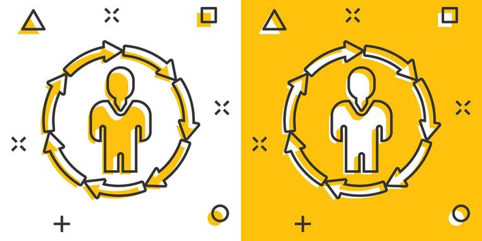 People referral icon in comic style. Business communication cartoon vector illustration on white background. Reference teamwork splash effect business concept.