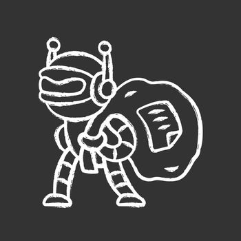 Scraper bot chalk icon. Malicious bad robot. Content stealing. Software program. Internet data collecting bot. Web scraping service. Artificial intelligence. Isolated vector chalkboard illustration