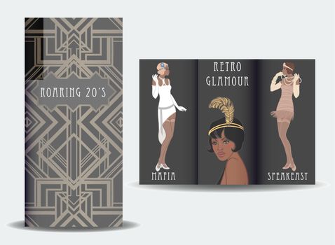 Retro fashion. glamour girl of twenties. African American woman. Vector illustration. Flapper 20s style. Vintage party invitation