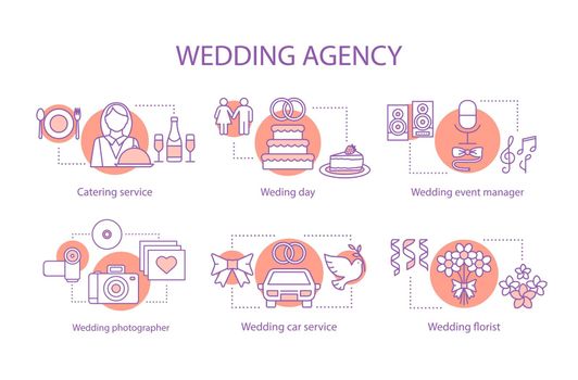 Wedding agency concept icons set