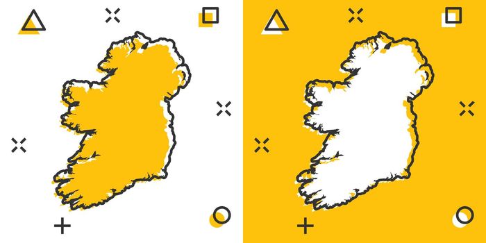Vector cartoon Ireland map icon in comic style. Ireland sign illustration pictogram. Cartography map business splash effect concept.