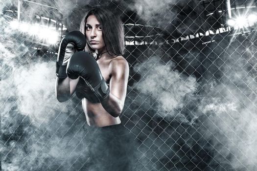 Brutal Fighter boxer woman close up. Sport Concept.