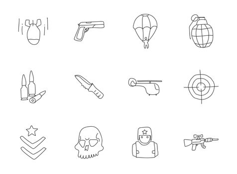 war hand drawn linear vector icons isolated on white background. war doodle icon set for web and ui design, mobile apps and print products