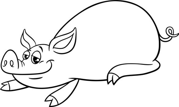 cartoon pig funny farm animal character coloring book page