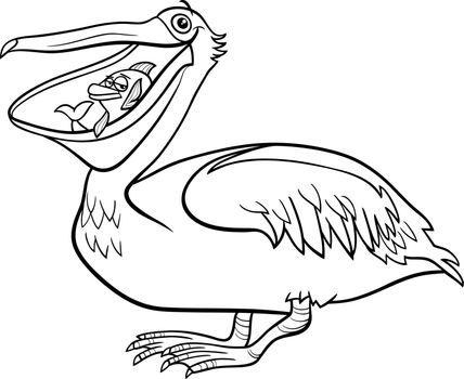 cartoon pelican bird animal character coloring book page