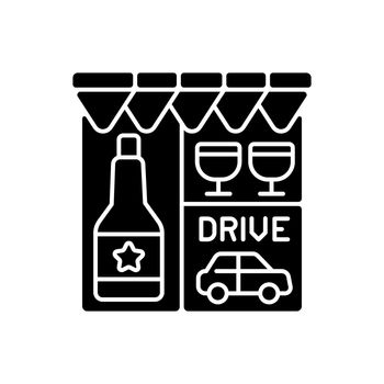 Drive through liquor store black glyph icon