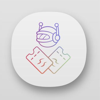 Scalper bot app icon. Tickets wholesale buying scalping bot. Online bulk purchases. Artificial intelligence. UI/UX user interface. Web or mobile applications. Vector isolated illustrations