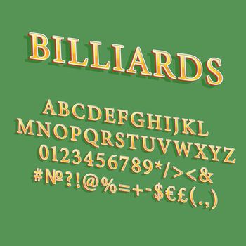 Billiards vintage 3d vector alphabet set