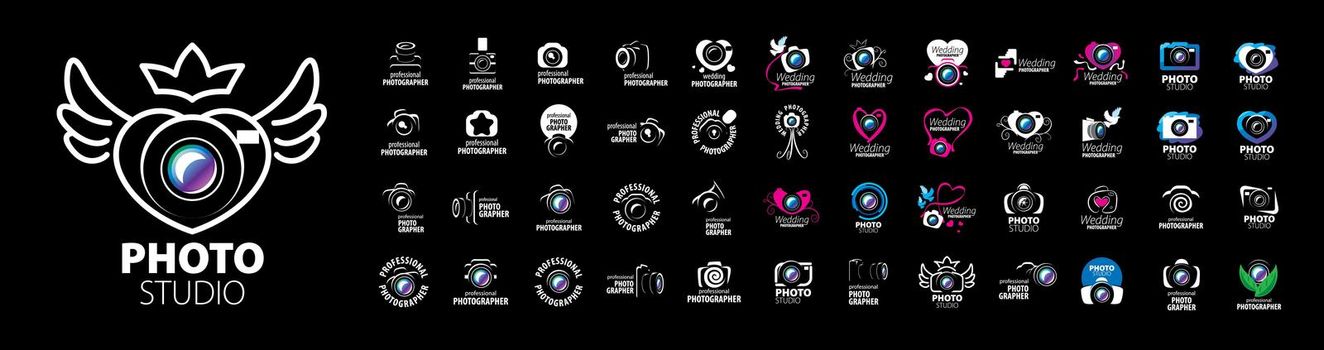 A set of vector logos by a professional photographer on a black background