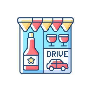 Drive through liquor store RGB color icon