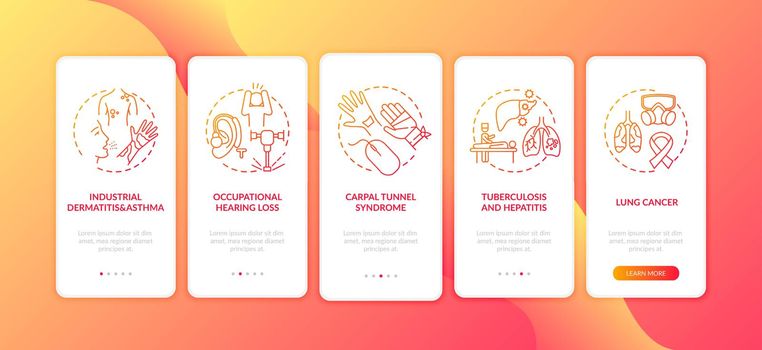 Occupational sickness onboarding mobile app page screen with concepts