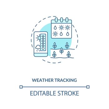 Weather tracking concept icon. Innovative agriculture technology. Futuristic rain forecasting instrument idea thin line illustration. Vector isolated outline RGB color drawing. Editable stroke