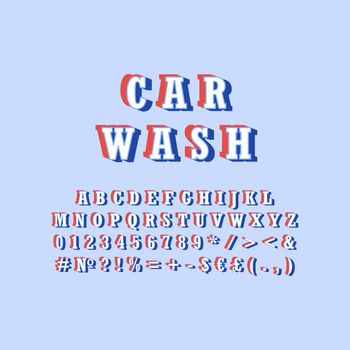 Car wash vintage 3d vector alphabet set