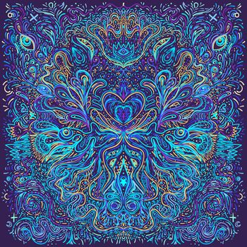 Hypnotic shamanic acid patterned background. Hand drawn design in ethnic Indian style. Mystic abstract hippie and boho texture.
