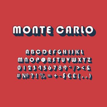 Monte Carlo vintage 3d vector alphabet set