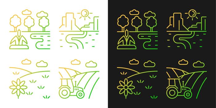 Diverse land types gradient icons set for dark and light mode