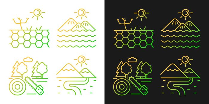 Diverse landforms gradient icons set for dark and light mode
